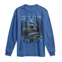 Retro Sharks Long Sleeve Shirt Swim Fast Eat Ass Vintage 90s Bootleg Graphic - Wonder Print Shop