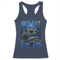 Retro Sharks Racerback Tank Top Swim Fast Eat Ass Vintage 90s Bootleg Graphic - Wonder Print Shop