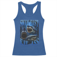 Retro Sharks Racerback Tank Top Swim Fast Eat Ass Vintage 90s Bootleg Graphic - Wonder Print Shop