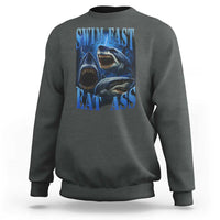 Retro Sharks Sweatshirt Swim Fast Eat Ass Vintage 90s Bootleg Graphic - Wonder Print Shop