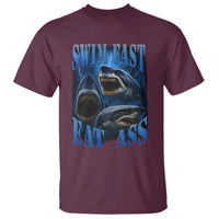 Retro Sharks T Shirt Swim Fast Eat Ass Vintage 90s Bootleg Graphic - Wonder Print Shop