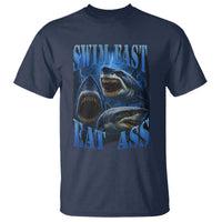 Retro Sharks T Shirt Swim Fast Eat Ass Vintage 90s Bootleg Graphic - Wonder Print Shop