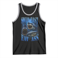 Retro Sharks Tank Top Swim Fast Eat Ass Vintage 90s Bootleg Graphic - Wonder Print Shop