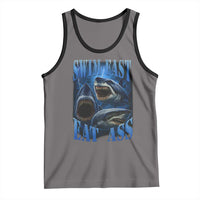 Retro Sharks Tank Top Swim Fast Eat Ass Vintage 90s Bootleg Graphic - Wonder Print Shop