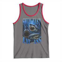 Retro Sharks Tank Top Swim Fast Eat Ass Vintage 90s Bootleg Graphic - Wonder Print Shop