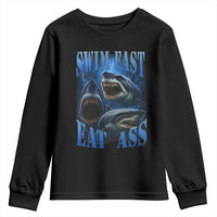 Retro Sharks Youth Sweatshirt Swim Fast Eat Ass Vintage 90s Bootleg Graphic - Wonder Print Shop