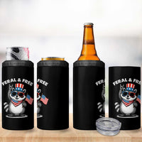 Funny Raccoon July 4th 4 in 1 Can Cooler Tumbler Patriotic Trash Panda Feral But Free - Wonder Print Shop
