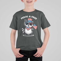 Funny Raccoon July 4th T Shirt For Kid Patriotic Trash Panda Feral But Free - Wonder Print Shop