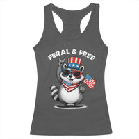 Funny Raccoon July 4th Racerback Tank Top Patriotic Trash Panda Feral But Free - Wonder Print Shop