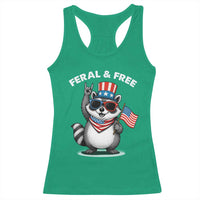 Funny Raccoon July 4th Racerback Tank Top Patriotic Trash Panda Feral But Free - Wonder Print Shop