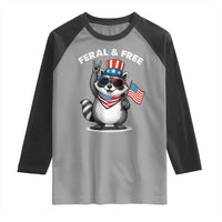 Funny Raccoon July 4th Raglan Shirt Patriotic Trash Panda Feral But Free - Wonder Print Shop