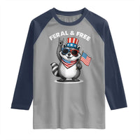 Funny Raccoon July 4th Raglan Shirt Patriotic Trash Panda Feral But Free - Wonder Print Shop