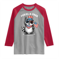 Funny Raccoon July 4th Raglan Shirt Patriotic Trash Panda Feral But Free - Wonder Print Shop