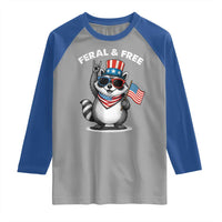 Funny Raccoon July 4th Raglan Shirt Patriotic Trash Panda Feral But Free - Wonder Print Shop