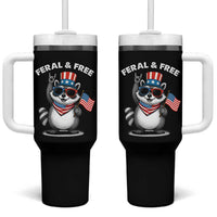 Funny Raccoon July 4th Tumbler With Handle Patriotic Trash Panda Feral But Free - Wonder Print Shop