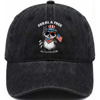 Funny Raccoon July 4th Washed Cotton Baseball Cap Patriotic Trash Panda Feral But Free