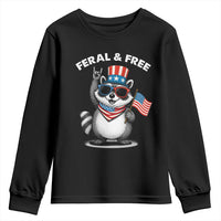 Funny Raccoon July 4th Youth Sweatshirt Patriotic Trash Panda Feral But Free - Wonder Print Shop