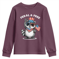 Funny Raccoon July 4th Youth Sweatshirt Patriotic Trash Panda Feral But Free - Wonder Print Shop