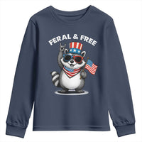 Funny Raccoon July 4th Youth Sweatshirt Patriotic Trash Panda Feral But Free - Wonder Print Shop
