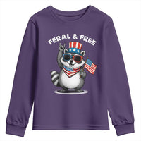 Funny Raccoon July 4th Youth Sweatshirt Patriotic Trash Panda Feral But Free - Wonder Print Shop