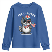 Funny Raccoon July 4th Youth Sweatshirt Patriotic Trash Panda Feral But Free - Wonder Print Shop