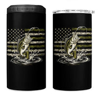 Vintage Bass Fishing Camouflage 4 in 1 Can Cooler Tumbler Patriotic Largemouth Bass Angler Fishing Lovers Fisherman Camo US Flag