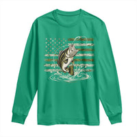 Vintage Bass Fishing Camouflage Long Sleeve Shirt Patriotic Largemouth Bass Angler Fishing Lovers Fisherman Camo US Flag