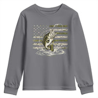 Vintage Bass Fishing Camouflage Youth Sweatshirt Patriotic Largemouth Bass Angler Fishing Lovers Fisherman Camo US Flag