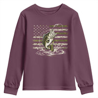 Vintage Bass Fishing Camouflage Youth Sweatshirt Patriotic Largemouth Bass Angler Fishing Lovers Fisherman Camo US Flag