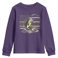 Vintage Bass Fishing Camouflage Youth Sweatshirt Patriotic Largemouth Bass Angler Fishing Lovers Fisherman Camo US Flag