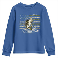 Vintage Bass Fishing Camouflage Youth Sweatshirt Patriotic Largemouth Bass Angler Fishing Lovers Fisherman Camo US Flag