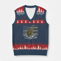 Flounder Fishing Camouflage American Flag V-Neck Knit Sweater Vest Patriotic Flatfish Angler Gift Saltwater Fishing Lovers