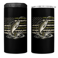 Camouflage American Flag Trout Fishing 4 in 1 Can Cooler Tumbler Patriotic Saltwater Angler Gift Sea Fishing Lovers