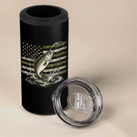 Camouflage American Flag Trout Fishing 4 in 1 Can Cooler Tumbler Patriotic Saltwater Angler Gift Sea Fishing Lovers