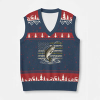 Camouflage American Flag Trout Fishing V-Neck Knit Sweater Vest Patriotic Saltwater Angler Gift Sea Fishing Lovers