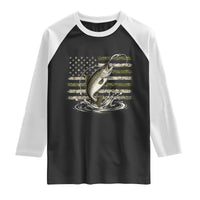 Camouflage American Flag Trout Fishing Raglan Shirt Patriotic Saltwater Angler Gift Sea Fishing Lovers