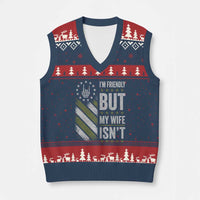 Im Friendly But My Wife Isnt Funny Husband V-Neck Knit Sweater Vest Vintage American Flag