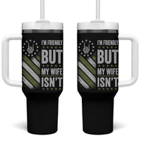 Im Friendly But My Wife Isnt Funny Husband Tumbler With Handle Vintage American Flag