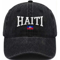 Haiti Haitian Flag Caribbean Souvenir Washed Cotton Baseball Cap Vintage Varsity Sports