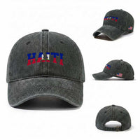 Vintage Haiti Washed Cotton Baseball Cap Varsity Haitian Flag Classic Haitian Pride College Style