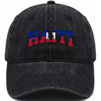 Vintage Haiti Washed Cotton Baseball Cap Varsity Haitian Flag Classic Haitian Pride College Style