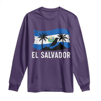 El Salvador Flag Long Sleeve Shirt Salvadoran Pride Torogoz Bird Palm Tree Volcano - Wonder Print Shop
