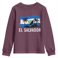 El Salvador Flag Youth Sweatshirt Salvadoran Pride Torogoz Bird Palm Tree Volcano - Wonder Print Shop