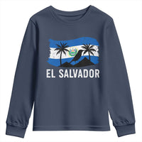 El Salvador Flag Youth Sweatshirt Salvadoran Pride Torogoz Bird Palm Tree Volcano - Wonder Print Shop