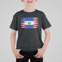 El Salvador American Flag T Shirt For Kid Distressed Grunge USA Salvadoran Pride - Wonder Print Shop