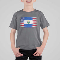 El Salvador American Flag T Shirt For Kid Distressed Grunge USA Salvadoran Pride - Wonder Print Shop