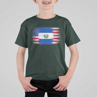 El Salvador American Flag T Shirt For Kid Distressed Grunge USA Salvadoran Pride - Wonder Print Shop