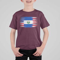 El Salvador American Flag T Shirt For Kid Distressed Grunge USA Salvadoran Pride - Wonder Print Shop
