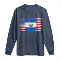 El Salvador American Flag Long Sleeve Shirt Distressed Grunge USA Salvadoran Pride - Wonder Print Shop