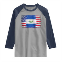 El Salvador American Flag Raglan Shirt Distressed Grunge USA Salvadoran Pride - Wonder Print Shop